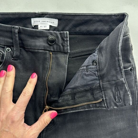 Good American Sz 4/27 Good Waist Crop Raw Step Hem High Rise Stretch Black Jean‎ - Picture 8 of 14